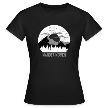Wander Women T-Shirt Geschenkidee - Frauen T-Shirt - Schwarz - Vorne - AI Model Female 172 dark (172cm)