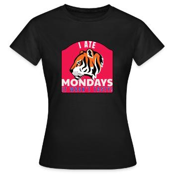 Lundi, lundi, je déteste les lundis, j'ai mangé les lundis, tigre - T-shirt Femme - noir - Devant - AI Model Female 172 dark (172cm)