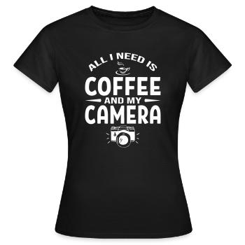 All I Need Is Coffee And Camera - Frauen T-Shirt - Schwarz - Vorne - AI Model Female 172 dark (172cm)