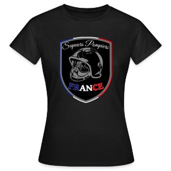 Firefighter blue white red France pennant BLACK - Women's T-Shirt - black - Front - AI Model Female 172 dark (172cm)