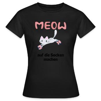 Meow Katze macht sich auf die Socken Miezekatze - Frauen T-Shirt - Schwarz - Vorne - AI Model Female 172 dark (172cm)