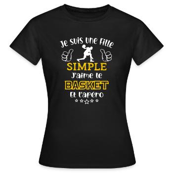 je suis une fille simple j'aime le basket apéro - T-shirt Femme - noir - Devant - AI Model Female 172 dark (172cm)
