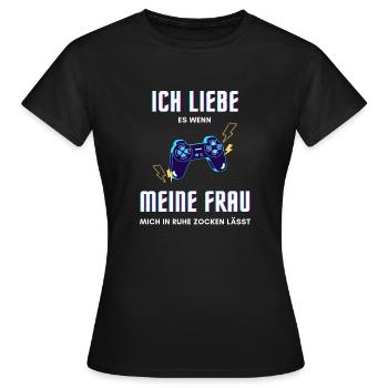 In ruhe Zocken mit Ehefrau? Für verheiratete Gamer - Frauen T-Shirt - Schwarz - Vorne - AI Model Female 172 dark (172cm)