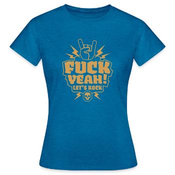 T-shirt rock – ! Faisons du rock (jaune) - T-shirt Femme - bleu saphir antique chiné - Devant - AI Model Female 172 dark (172cm)