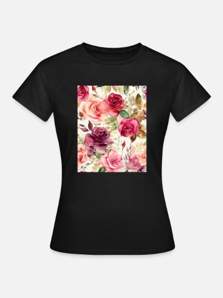 Wasserfarben Rose - Frauen T-Shirt - Schwarz