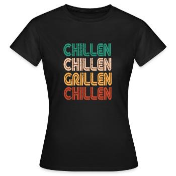 Grillen Chillen Barbecue Retro - Frauen T-Shirt - Schwarz - Vorne - AI Model Female 172 dark (172cm)