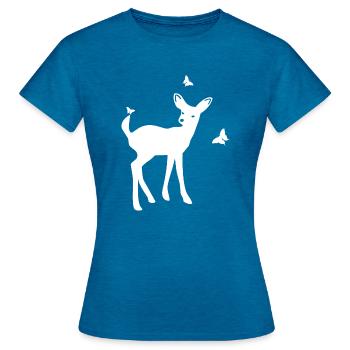 rehkitz und schmetterlinge - Frauen T-Shirt - Antikblaues Saphir meliert - Vorne - AI Model Female 172 dark (172cm)