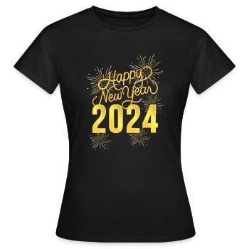 Bonne année 2024 en or - T-shirt Femme - noir - Devant - AI Model Female 172 dark (172cm)