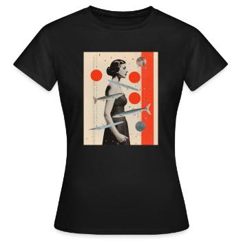 Poissons collage art astrologie - T-shirt Femme - noir - Devant - AI Model Female 172 dark (172cm)