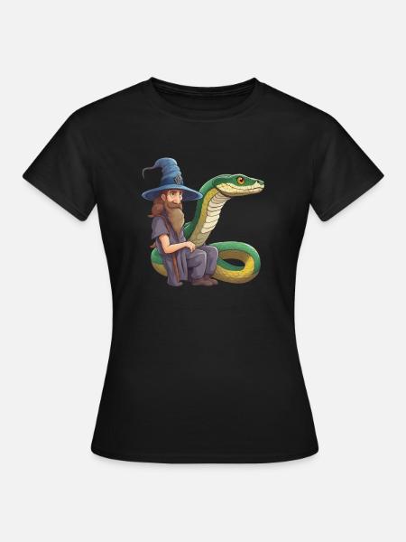 Zauberer Schlange Anakonda snake Natter Boa Python - Dame-T-shirt - sort