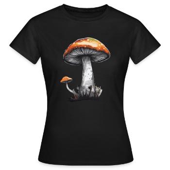 Pilz Steinpilz Champignon Natur Herbst Pfifferling - Frauen T-Shirt - Schwarz - Vorne - AI Model Female 172 dark (172cm)