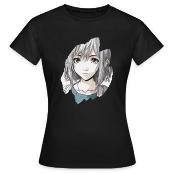 Anime Teenage Girl Gris - T-shirt Femme - noir - Devant - AI Model Female 172 dark (172cm)