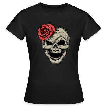 Rebellious skull with red rose - Women's T-Shirt - black - Front - AI Model Female 172 dark (172cm)