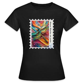 Illustration à l’aérographe « Libellule 01 » FR - T-shirt Femme - noir - Devant - AI Model Female 172 dark (172cm)