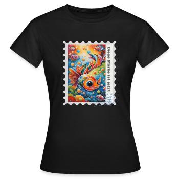 Illustration à l’aérographe « Fish 02 » DE - T-shirt Femme - noir - Devant - AI Model Female 172 dark (172cm)