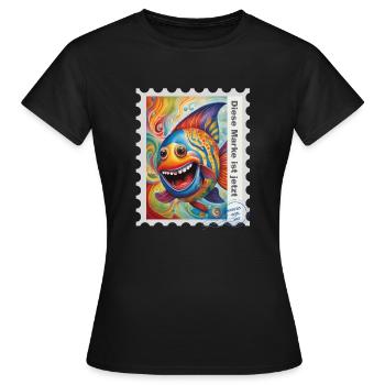 Illustration à l’aérographe « Fish 03 » DE - T-shirt Femme - noir - Devant - AI Model Female 172 dark (172cm)