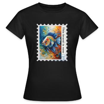 Illustration à l’aérographe « Poisson 08 » FR - T-shirt Femme - noir - Devant - AI Model Female 172 dark (172cm)
