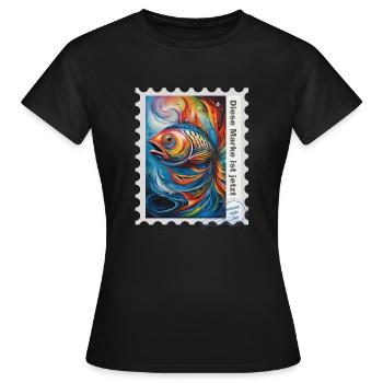 Illustration à l’aérographe « Fish 07 » DE - T-shirt Femme - noir - Devant - AI Model Female 172 dark (172cm)