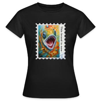 Illustration à l’aérographe « Poisson 04 » FR - T-shirt Femme - noir - Devant - AI Model Female 172 dark (172cm)