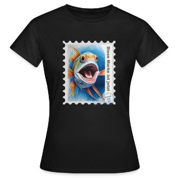 Illustration à l’aérographe « Fish 05 » FR - T-shirt Femme - noir - Devant - AI Model Female 172 dark (172cm)