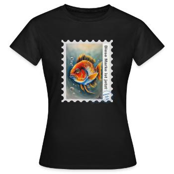 Illustration à l’aérographe « Fish 09 » DE - T-shirt Femme - noir - Devant - AI Model Female 172 dark (172cm)