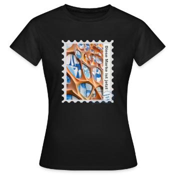 Illustration à l’aérographe « Architecture 06 » DE - T-shirt Femme - noir - Devant - AI Model Female 172 dark (172cm)