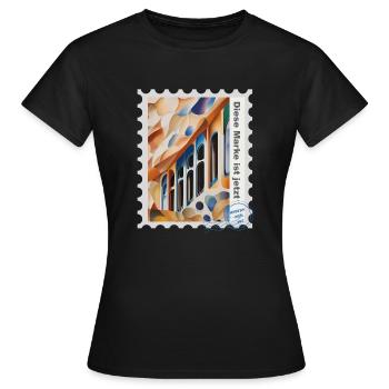 Illustration à l’aérographe « Architecture 05 » DE - T-shirt Femme - noir - Devant - AI Model Female 172 dark (172cm)