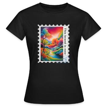 Illustration à l’aérographe « Paysage 03 » FR - T-shirt Femme - noir - Devant - AI Model Female 172 dark (172cm)