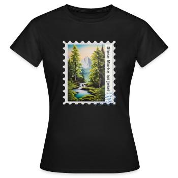 Illustration à l’aérographe « Paysage 02 » DE - T-shirt Femme - noir - Devant - AI Model Female 172 dark (172cm)