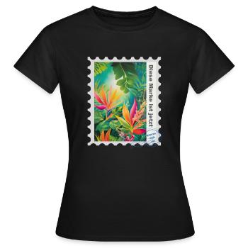 Illustration à l’aérographe « Paysage 04 » DE - T-shirt Femme - noir - Devant - AI Model Female 172 dark (172cm)