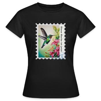 Illustration à l’aérographe « Colibri 04 » DE - T-shirt Femme - noir - Devant - AI Model Female 172 dark (172cm)