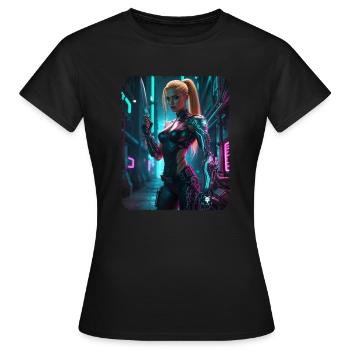 Cyberpunk Frauen Kriegerin - Frauen T-Shirt - Schwarz - Vorne - AI Model Female 172 dark (172cm)