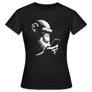 chimp playing with his phone - Women's T-Shirt - black - Front - AI Model Female 172 dark (172cm)