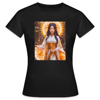 Amaterasu Déesse du soleil rayonnante en kimono blanc avec - T-shirt Femme - noir - Devant - AI Model Female 172 dark (172cm)