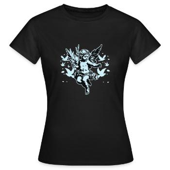 Barock Cherub Engel & Tauben Vintage Grafik - Frauen T-Shirt - Schwarz - Vorne - AI Model Female 172 dark (172cm)