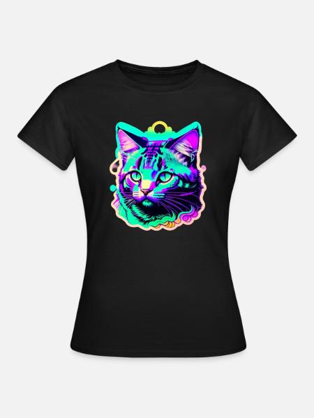 bunte Katze - Frauen T-Shirt - Schwarz