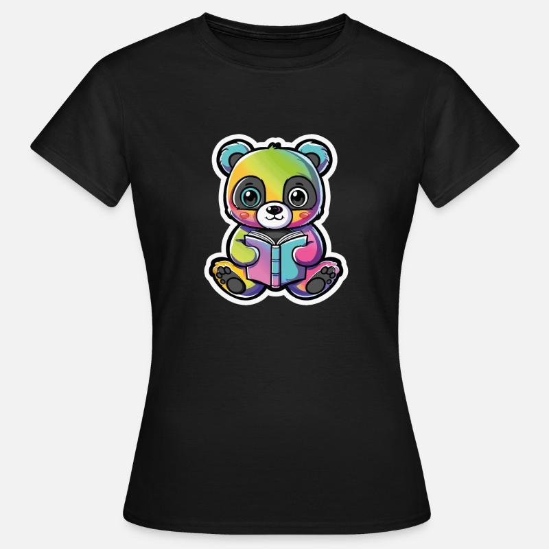 Rainbow Panda Bear with Book - Women's T-Shirt - black