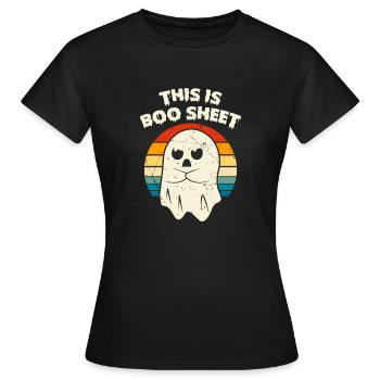 This is Boo Sheet - Women's T-Shirt - black - Front - AI Model Female 172 dark (172cm)