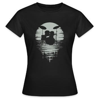 Batterie Silhouette Drum avec réflexion - T-shirt Femme - noir - Devant - AI Model Female 172 dark (172cm)