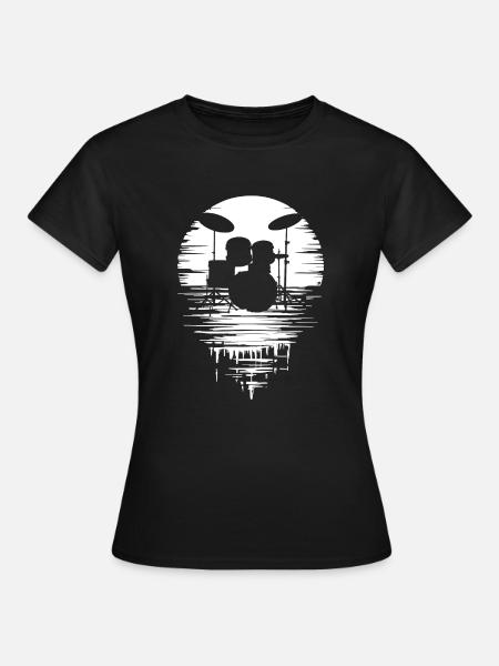 Batterie Silhouette Drum avec réflexion - T-shirt Femme - noir