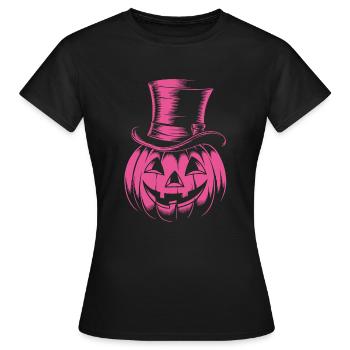 Halloweenkürbis mit Zylinder Strichzeichnung - Frauen T-Shirt - Schwarz - Vorne - AI Model Female 172 dark (172cm)