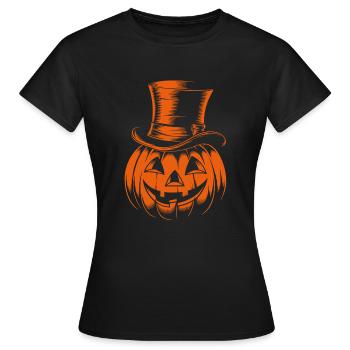 Halloweenkürbis mit Zylinder Strichzeichnung - Frauen T-Shirt - Schwarz - Vorne - AI Model Female 172 dark (172cm)