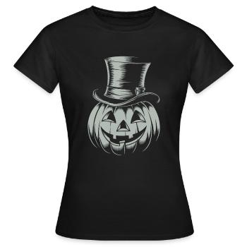 Halloweenkürbis mit Zylinder Strichzeichnung - Frauen T-Shirt - Schwarz - Vorne - AI Model Female 172 dark (172cm)