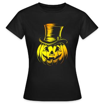 Halloweenkürbis mit Zylinder Strichzeichnung - Frauen T-Shirt - Schwarz - Vorne - AI Model Female 172 dark (172cm)