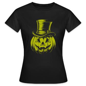 Halloweenkürbis mit Zylinder Strichzeichnung - Frauen T-Shirt - Schwarz - Vorne - AI Model Female 172 dark (172cm)