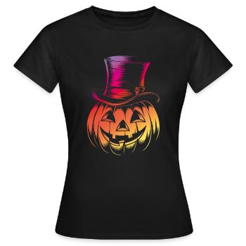 Halloweenkürbis mit Zylinder Strichzeichnung - Frauen T-Shirt - Schwarz - Vorne - AI Model Female 172 dark (172cm)