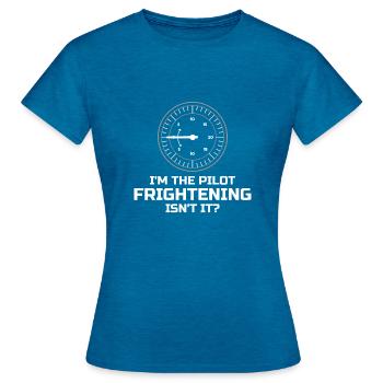 Ich Bin Pilot - Flugkaptiän Passagierflugzeug - Frauen T-Shirt - Antikblaues Saphir meliert - Vorne - AI Model Female 172 dark (172cm)