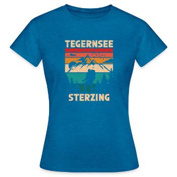 Alpenüberquerung Tegernsee Sterzing - Frauen T-Shirt - Antikblaues Saphir meliert - Vorne - AI Model Female 172 dark (172cm)