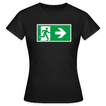 rettungsweg aufkleber schild notausgang rechts go - Frauen T-Shirt - Schwarz - Vorne - AI Model Female 172 dark (172cm)