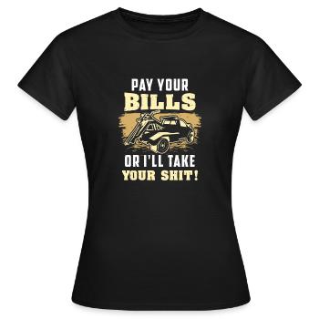 REPO MAN : Pay Your Bills Huissier - T-shirt Femme - noir - Devant - AI Model Female 172 dark (172cm)